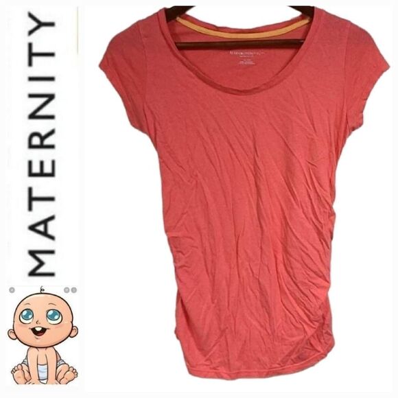 Liz Lange Tops - Liz Lange Maternity Orange Tee XS Side Ruched Short Sleeve Maternity T-Shirt